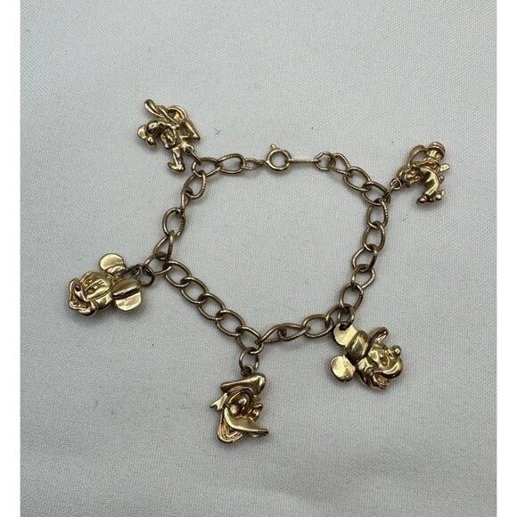DISNEY Vtg Kids Gold Tone Charm Bracelet Mickey Minnie Donald Pluto Collectible - Picture 7 of 7